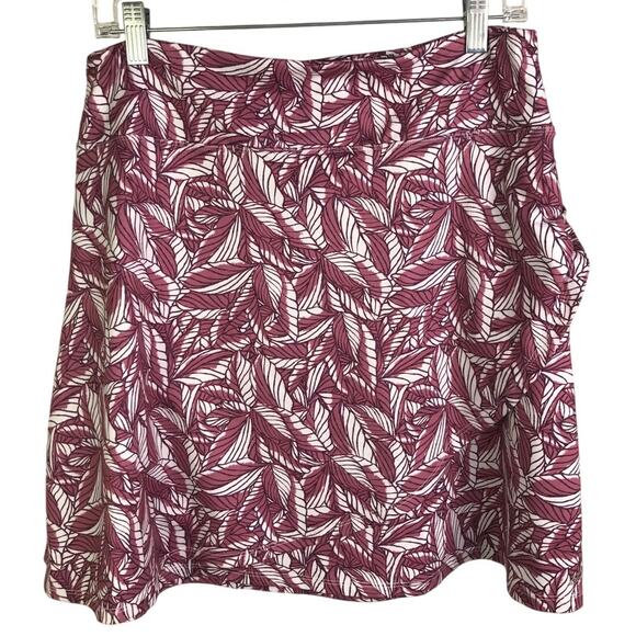 Eddie Bauer Mini Skirt Womens Sz Large Maroon Tennis Elastic Waist Leaf Pattern - Picture 3 of 4
